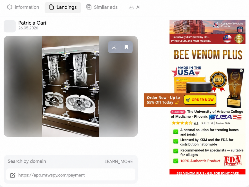 Nutra creative in MTWSPY: ad example with landing page and creative analysis — GoAff
