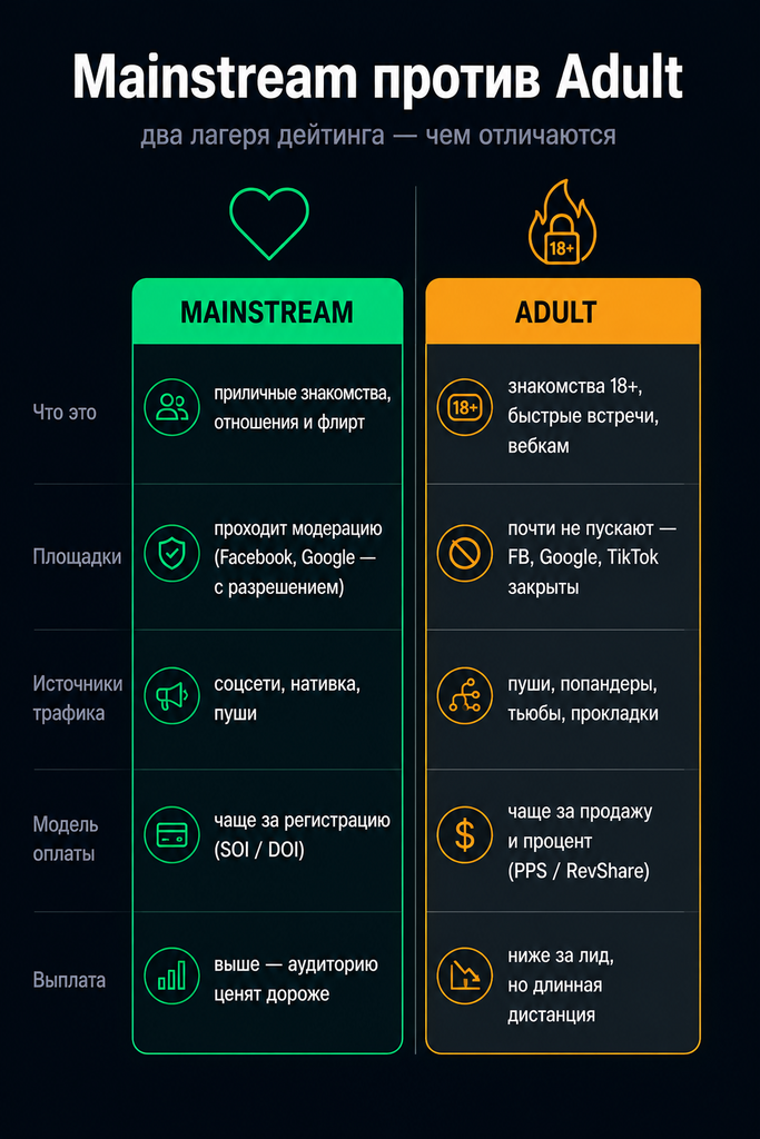 Что такое дейтинг. Инфографика «Mainstream против Adult» | GoAff