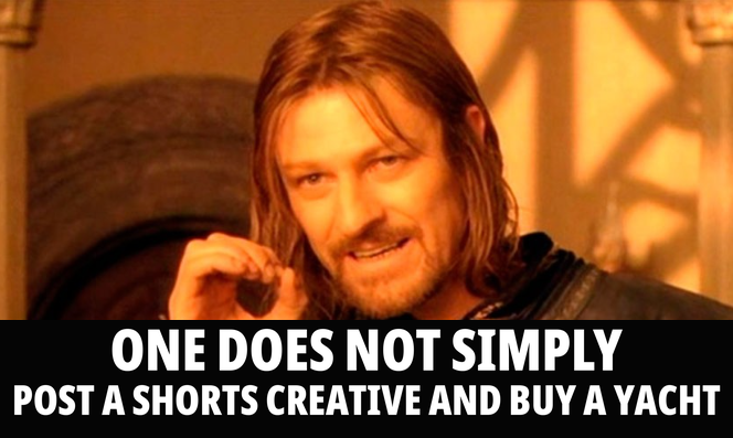 Meme about the challenges of making money with YouTube Shorts affiliate creatives.