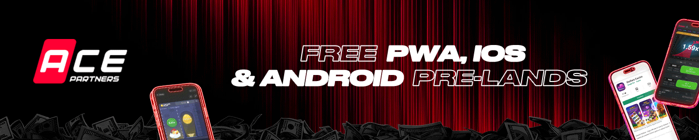 ACE Partners advertising banner — free PWA, iOS and Android pre-lands