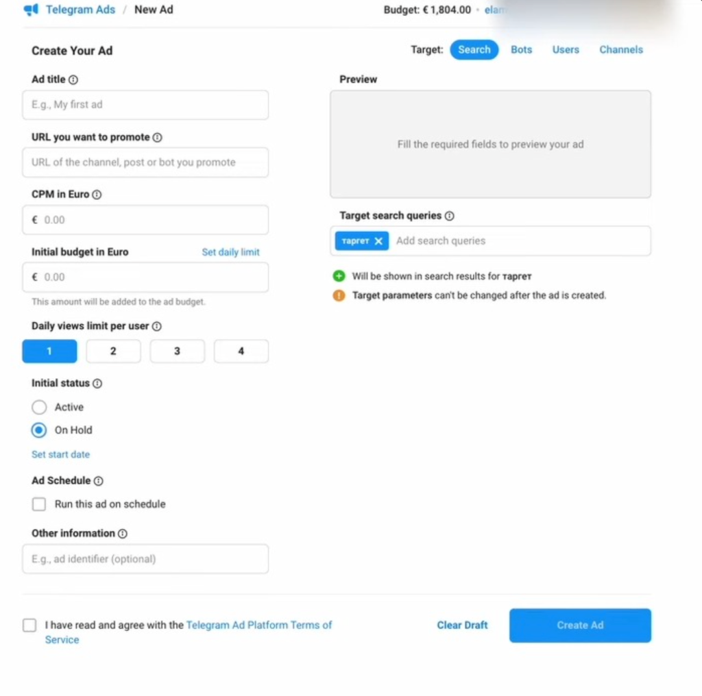 Запуск в Telegram Ads - GoAff