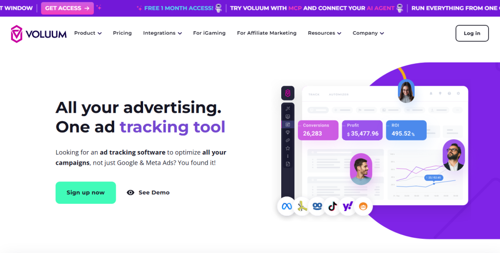 Облачный трекер Voluum: главная страница с дашбордом конверсий, прибыли и ROI - GoAff