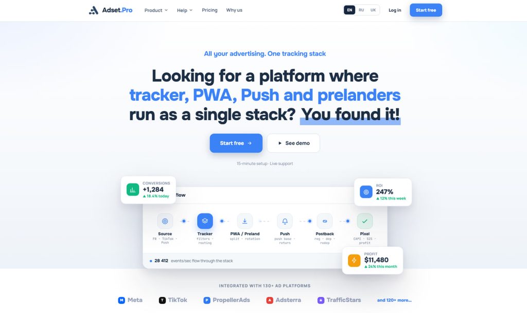 Adset.pro platform — GoAff