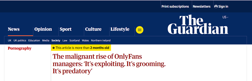 Заголовок и подзаголовок расследования Guardian о менеджерах OnlyFans